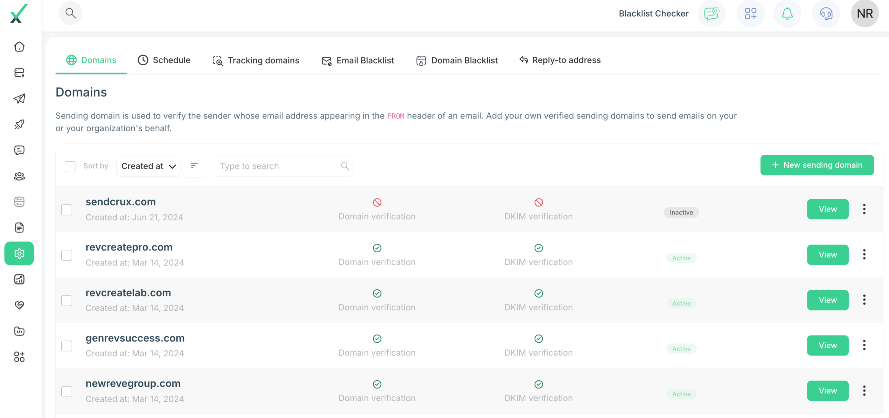 Sendcrux Software - Sending Domains