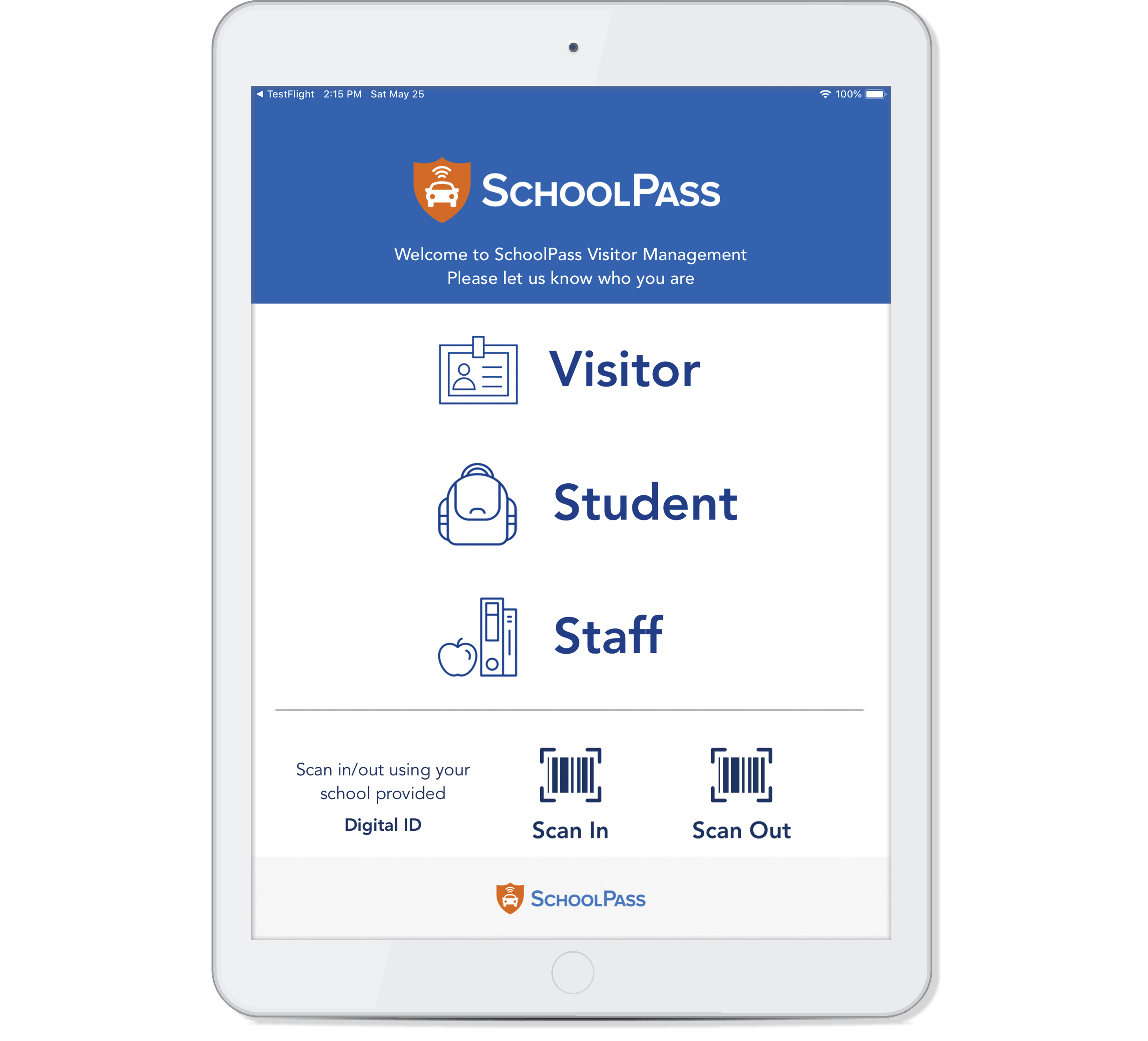 SchoolPass Visitor Management screenshot: SchoolPass Visitor Management home page
