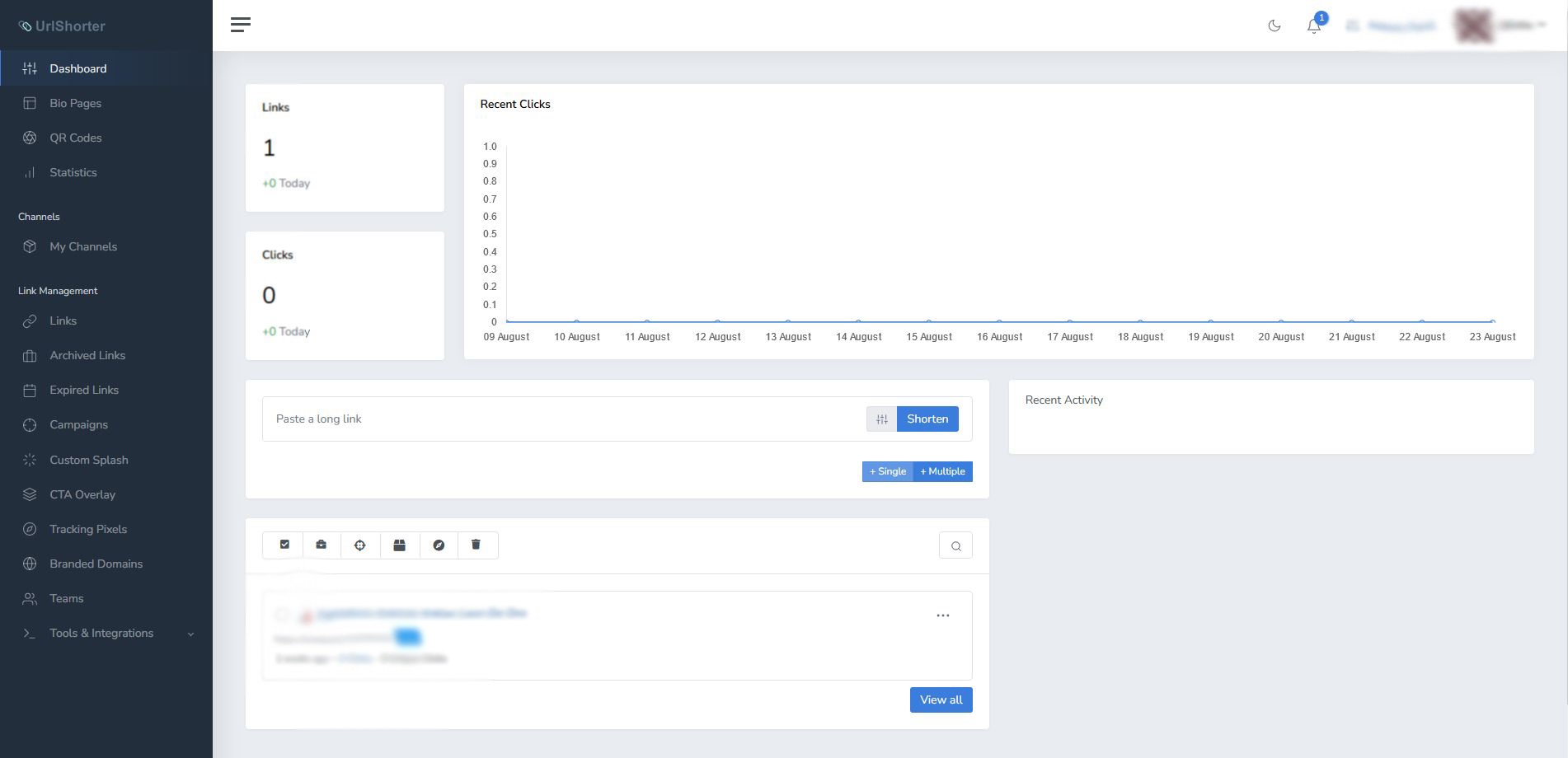 UrlShorter screenshot: Shorter.gg dashboard
