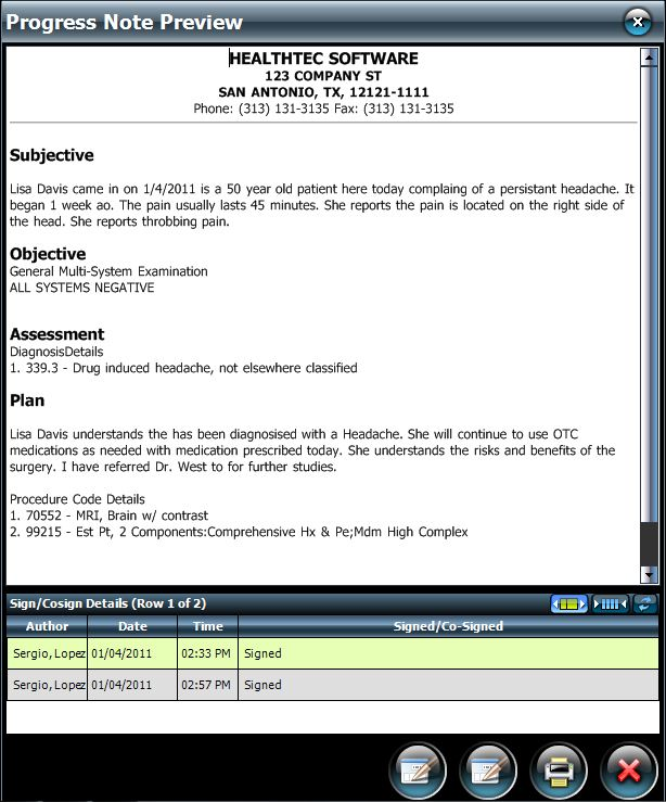 HealthTec Trilogy Software - Progress note