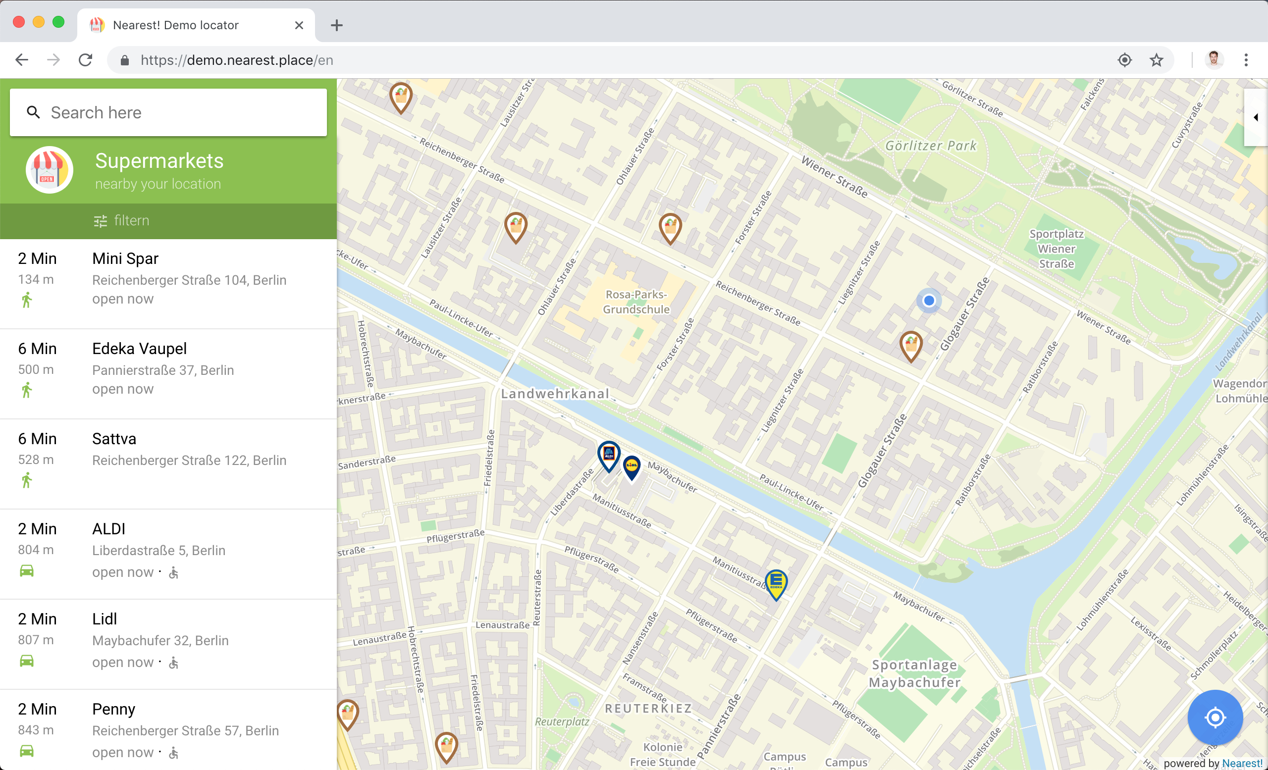 Nearest! screenshot: List unlimited shop locations and guide clients directly to their nearest location using smart algorithms