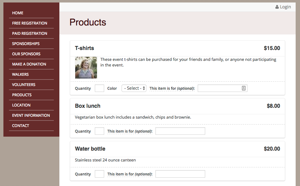 Products, such as apparel and merchandise, can also be sold