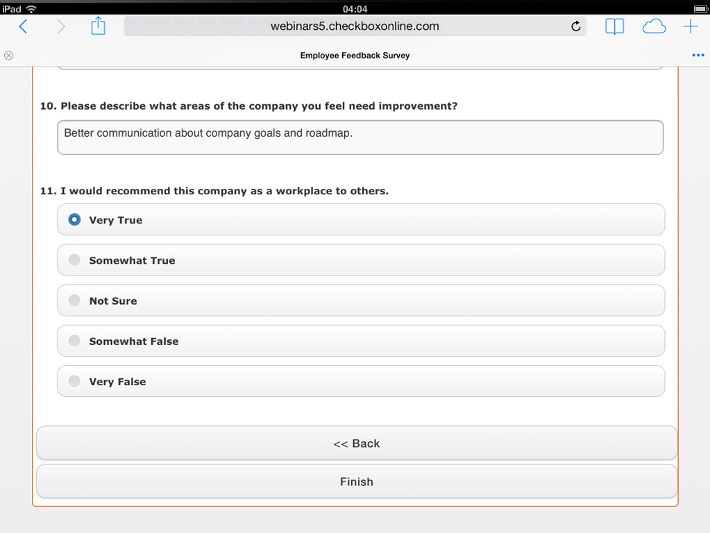 Example feedback survey