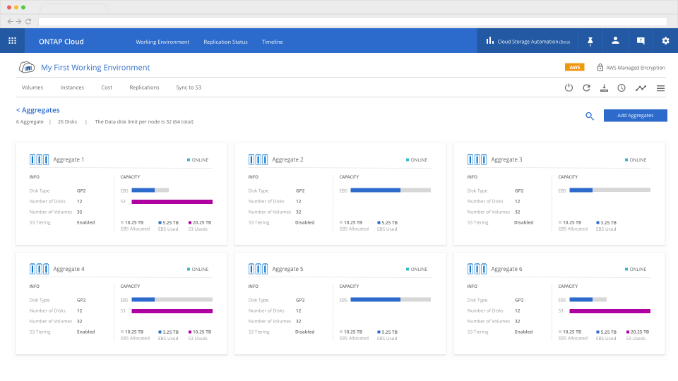 Cloud Volumes ONTAP aggregator