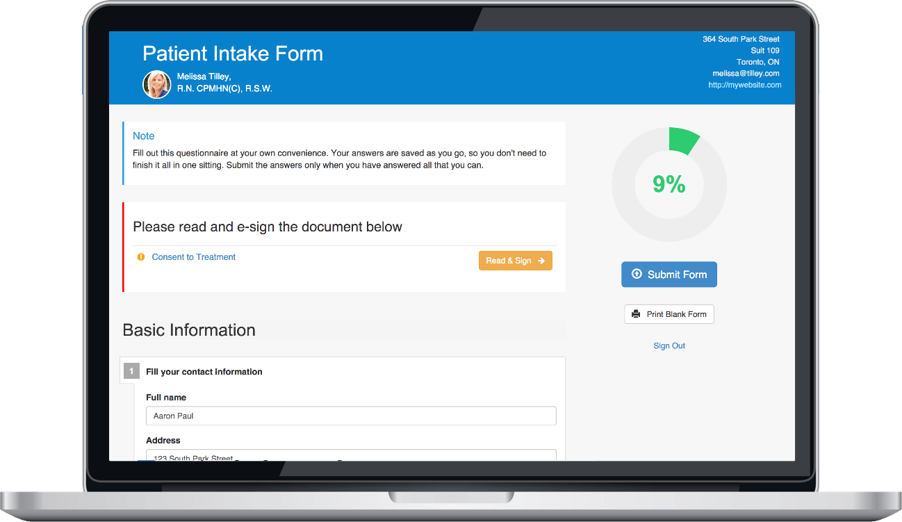 IntakeQ patient intake form