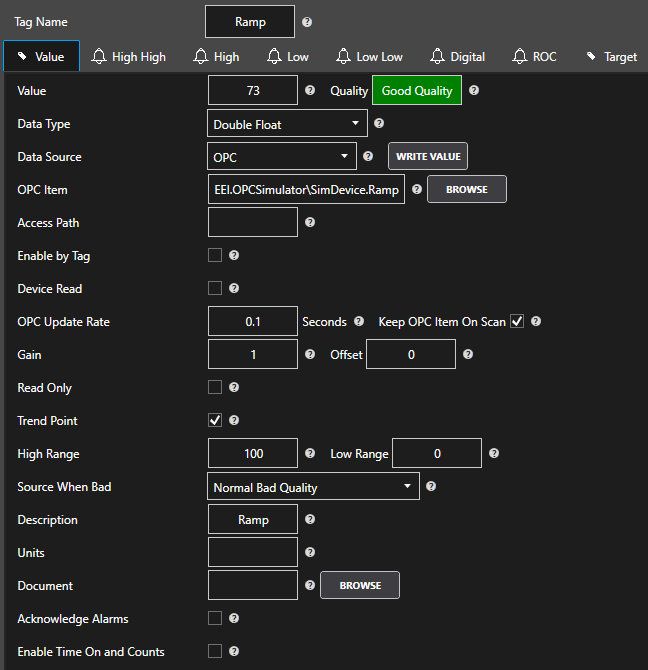 Open Automation Software screenshot: Open Automation Software tags