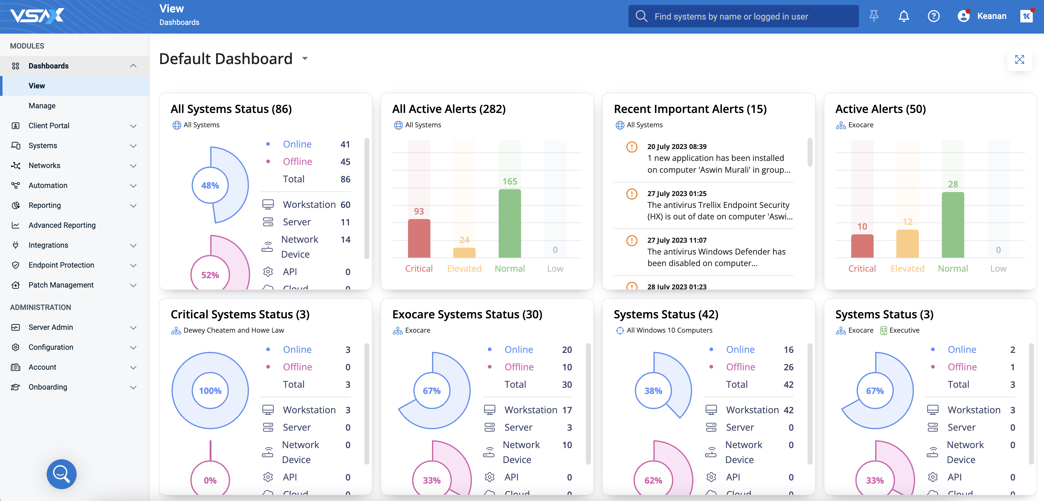 VSA 10 Dashboards and Client/Dept Management