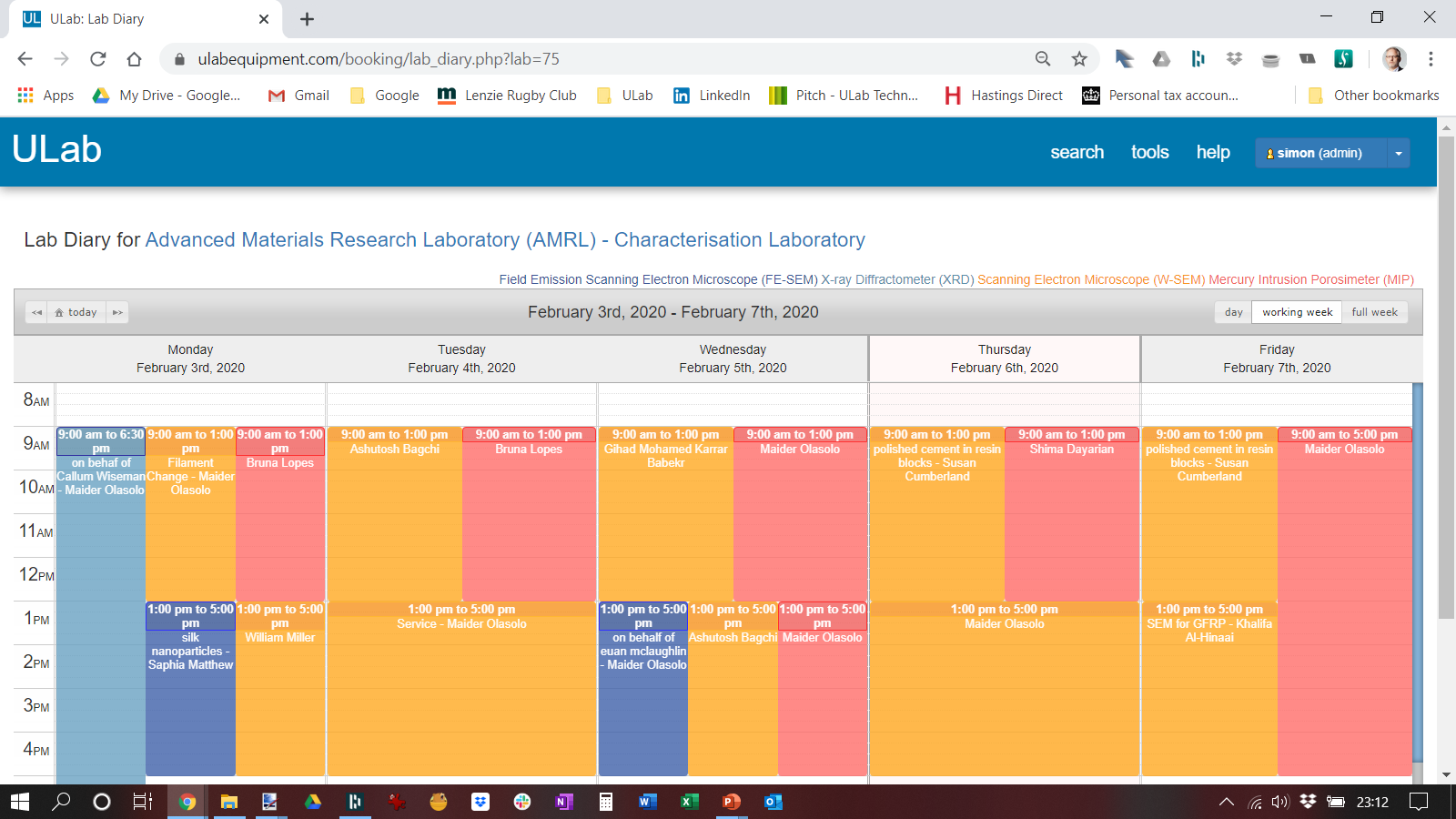 ULab screenshot: ULab scheduling management tool