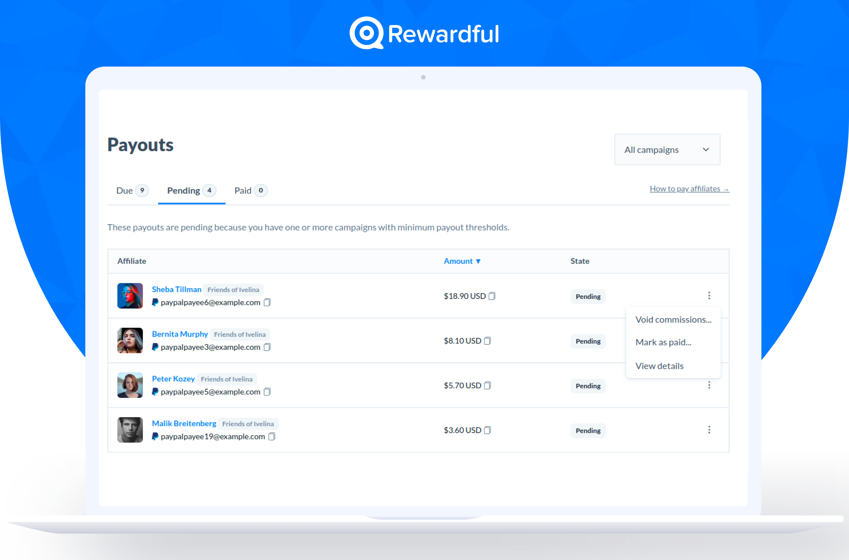 Rewardful Software - Payouts: Keep track of your payouts.