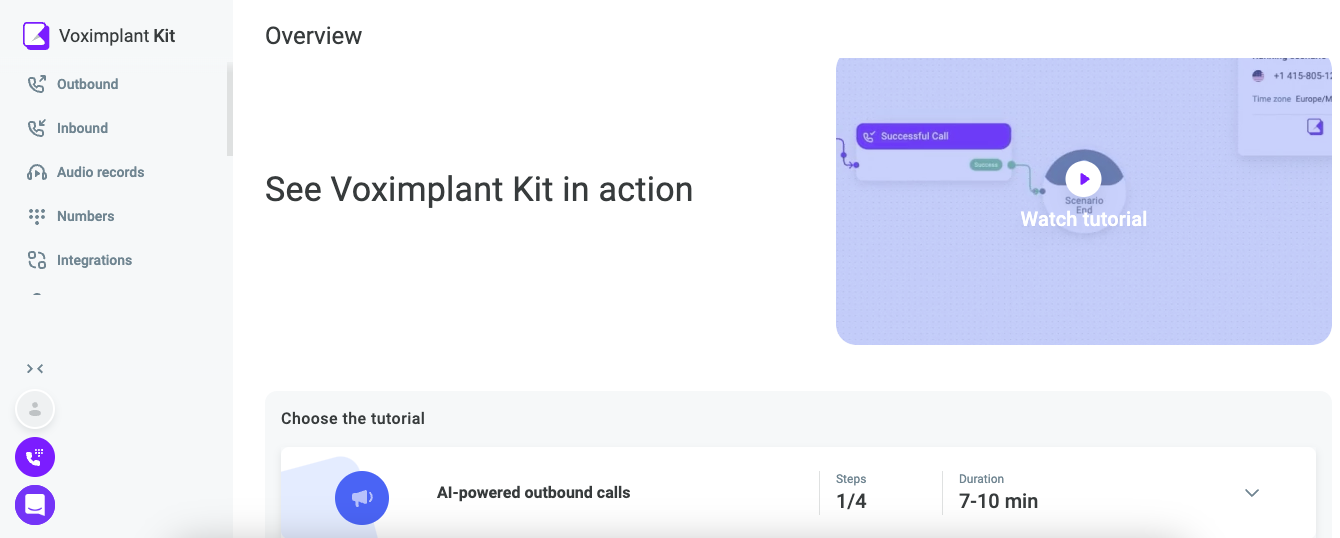 Voximplant Platform screenshot: Voximplant Kit | main pannel
