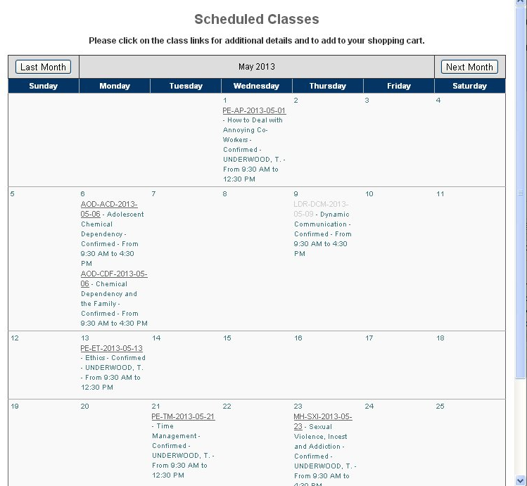Calendar-based class registration