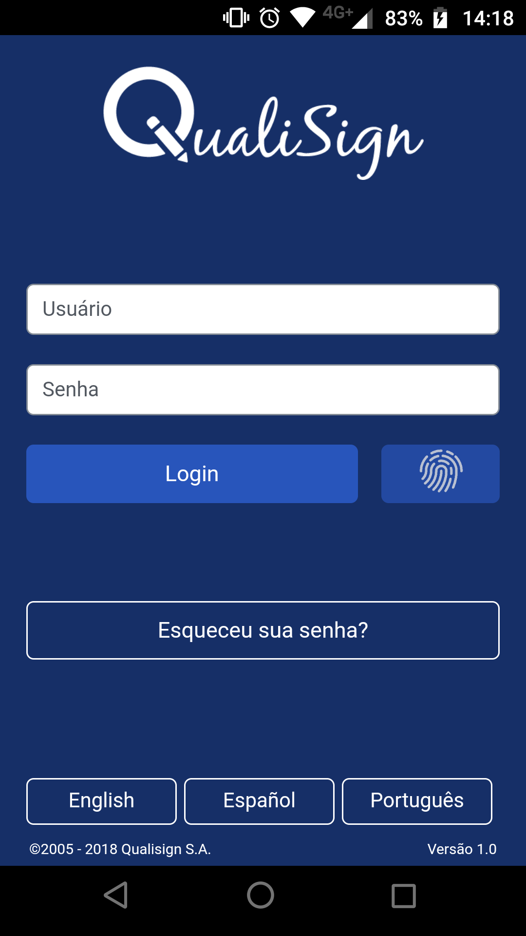 Qualisign screenshot: Qualisign login page