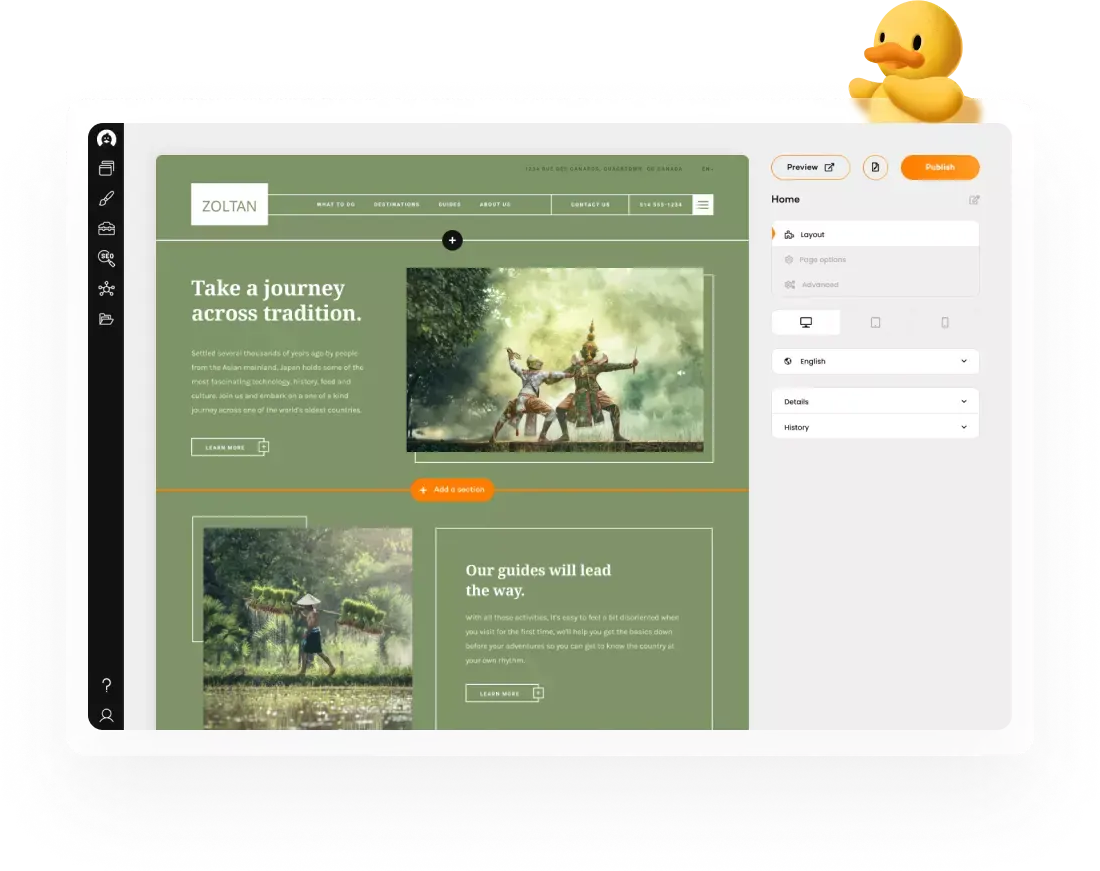 RubberDuck screenshot: Page layout
