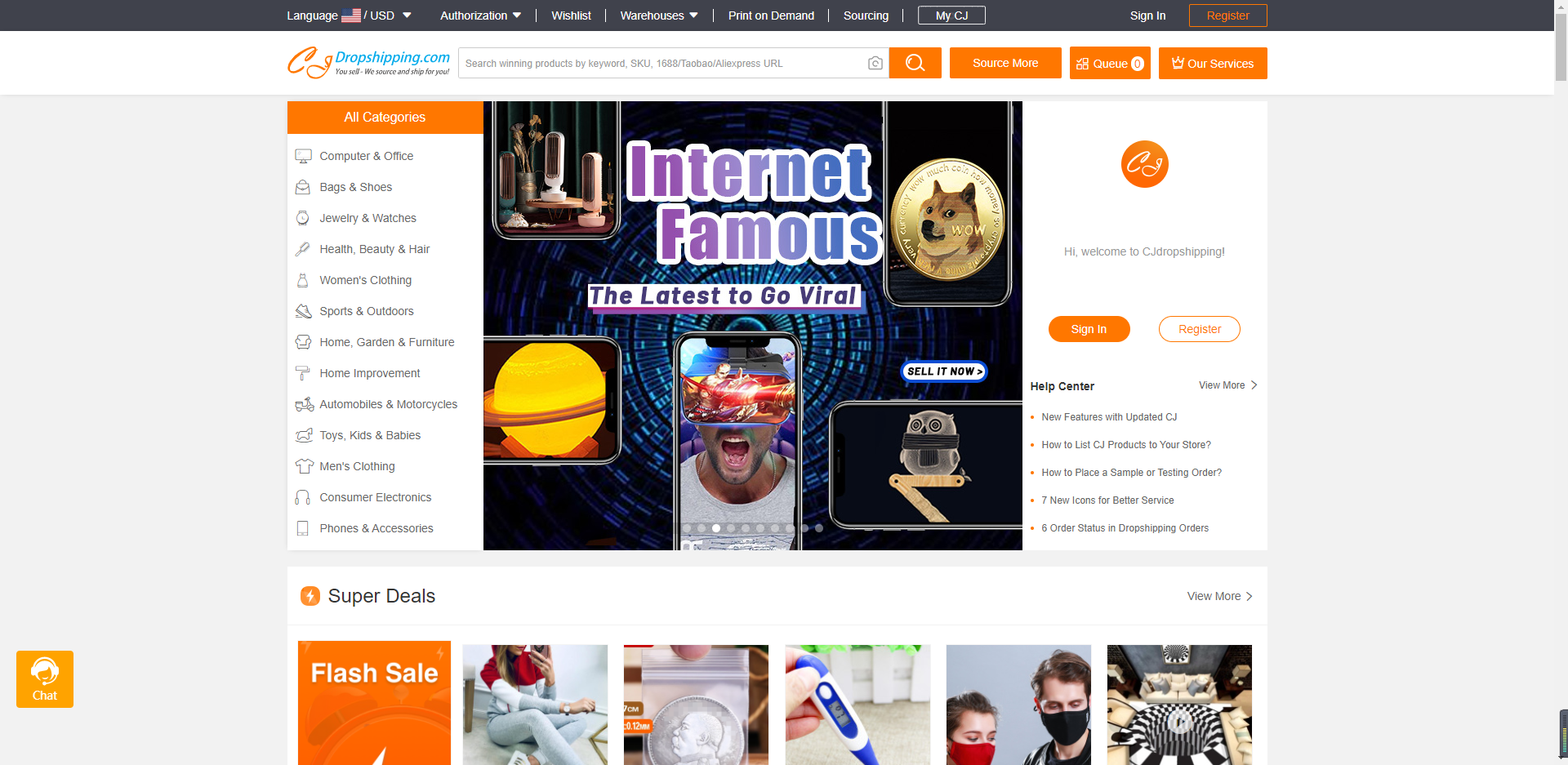 CJdropshipping screenshot: Website