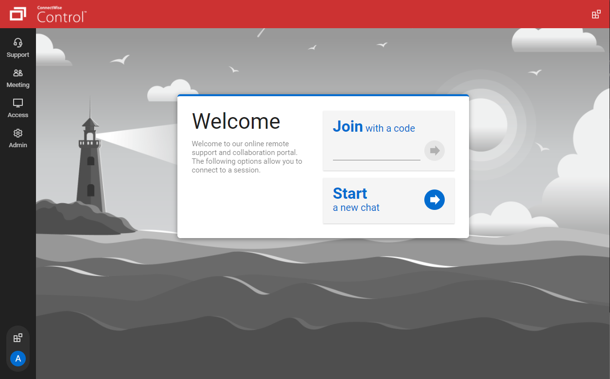 The guest page, where end-users enter a code to join a session with a technician