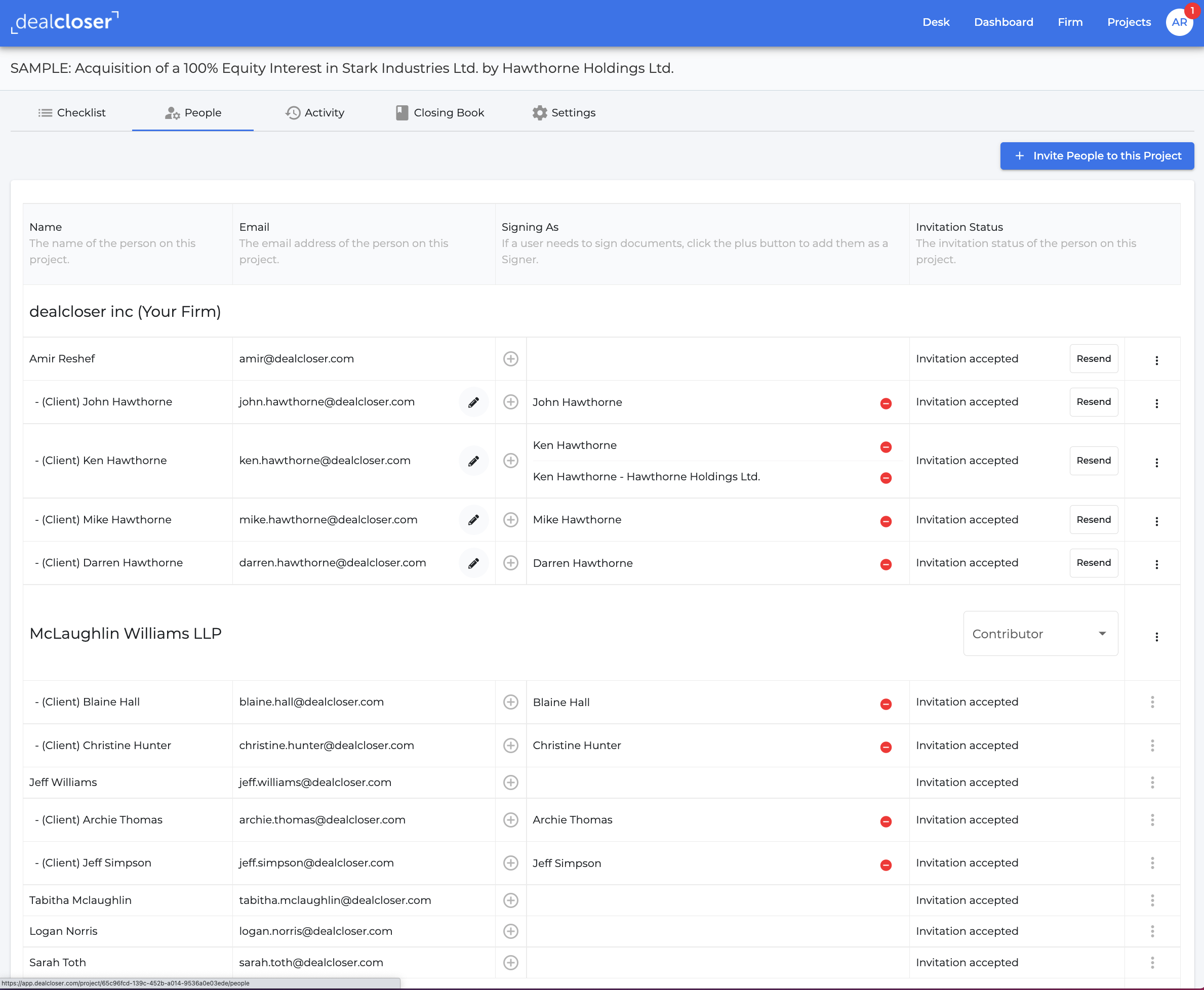 dealcloser Software - Adding people to the project