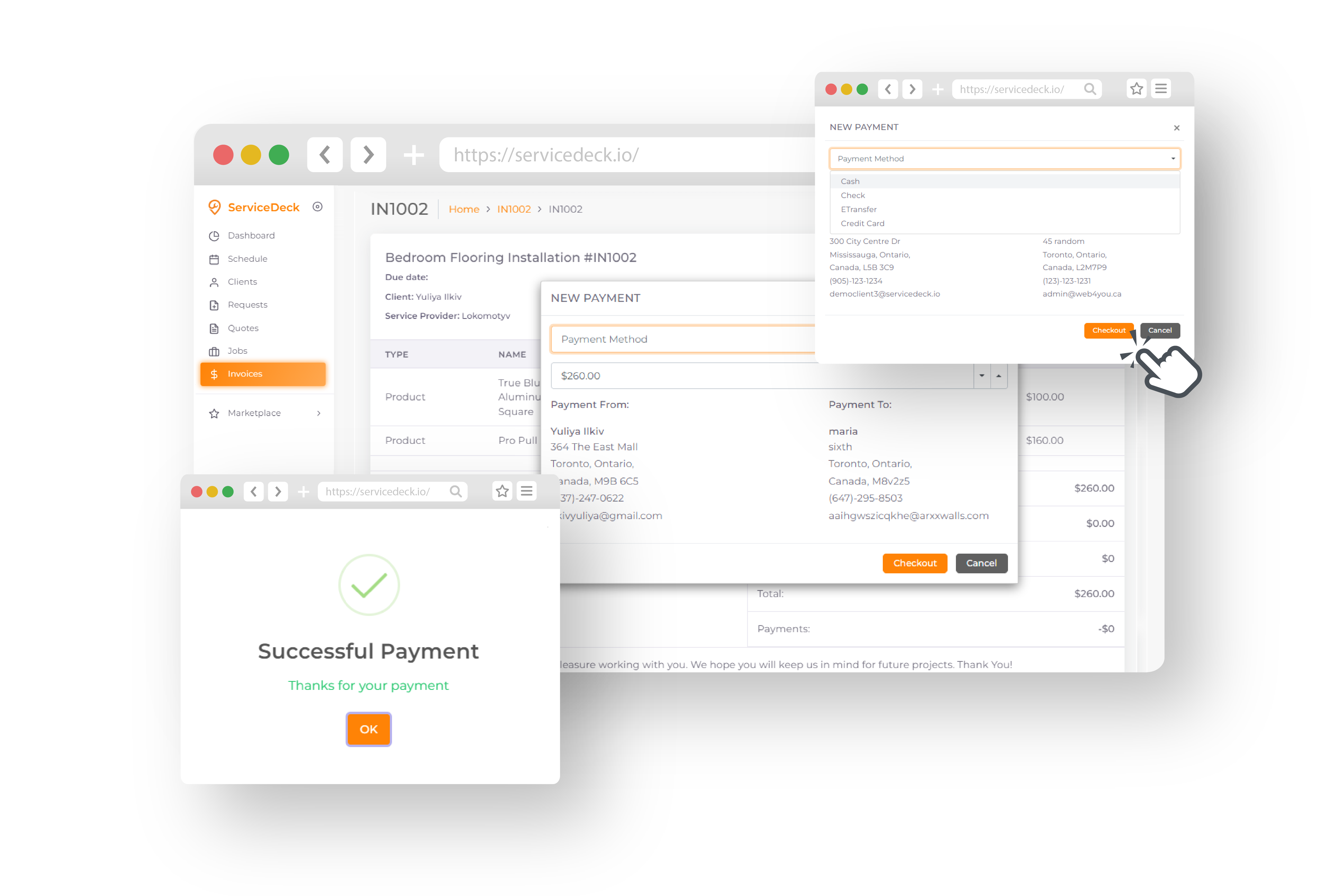 Invoices Management: Simplify your invoicing process with ServiceDeck's integrated invoicing feature. Convert completed jobs into customizable invoices with just one click, and send them to your clients in no time.