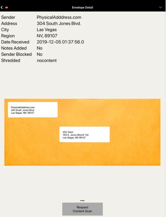 PhysicalAddress screenshot: PhysicalAddress view envelope details