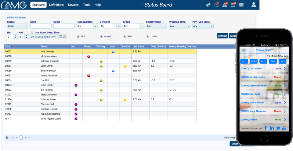 AMGtime Software - Status board