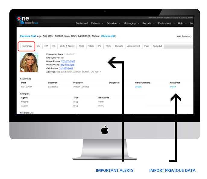 One Touch EMR screenshot: One Touch EMR patient charting