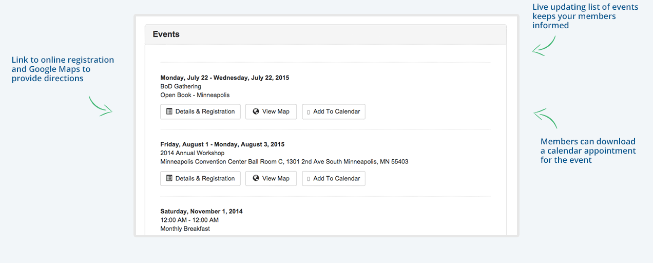 Comprehensive events and online registrations capabilities
