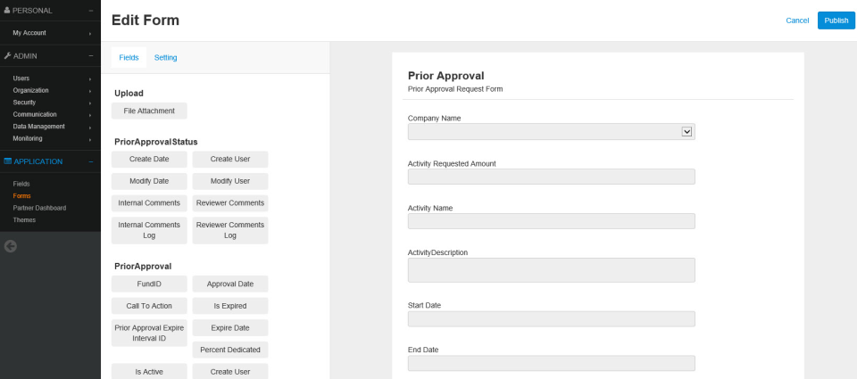 Users can create custom forms for deals, partner applications, approvals, and more