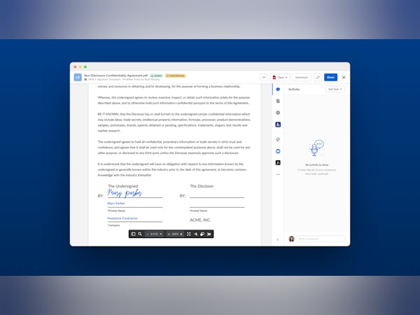 Box Software - Get e-signatures right where your content lives in Box. Power a simple, seamless signing experience for critical business documents like sales contracts and offer letters.