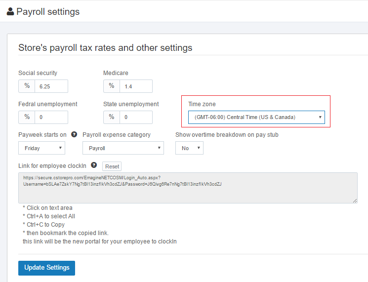 CStore Essentials payroll and tax rates settings