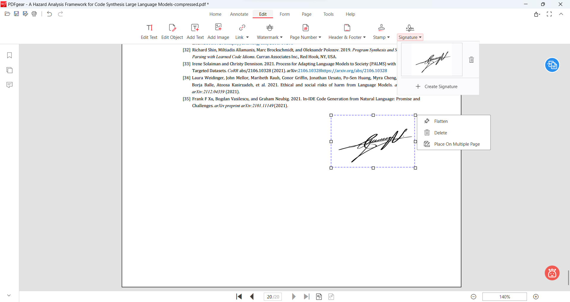 PDFgear digital signature