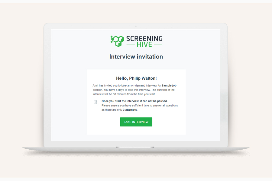ScreeningHive interview invitation screenshot