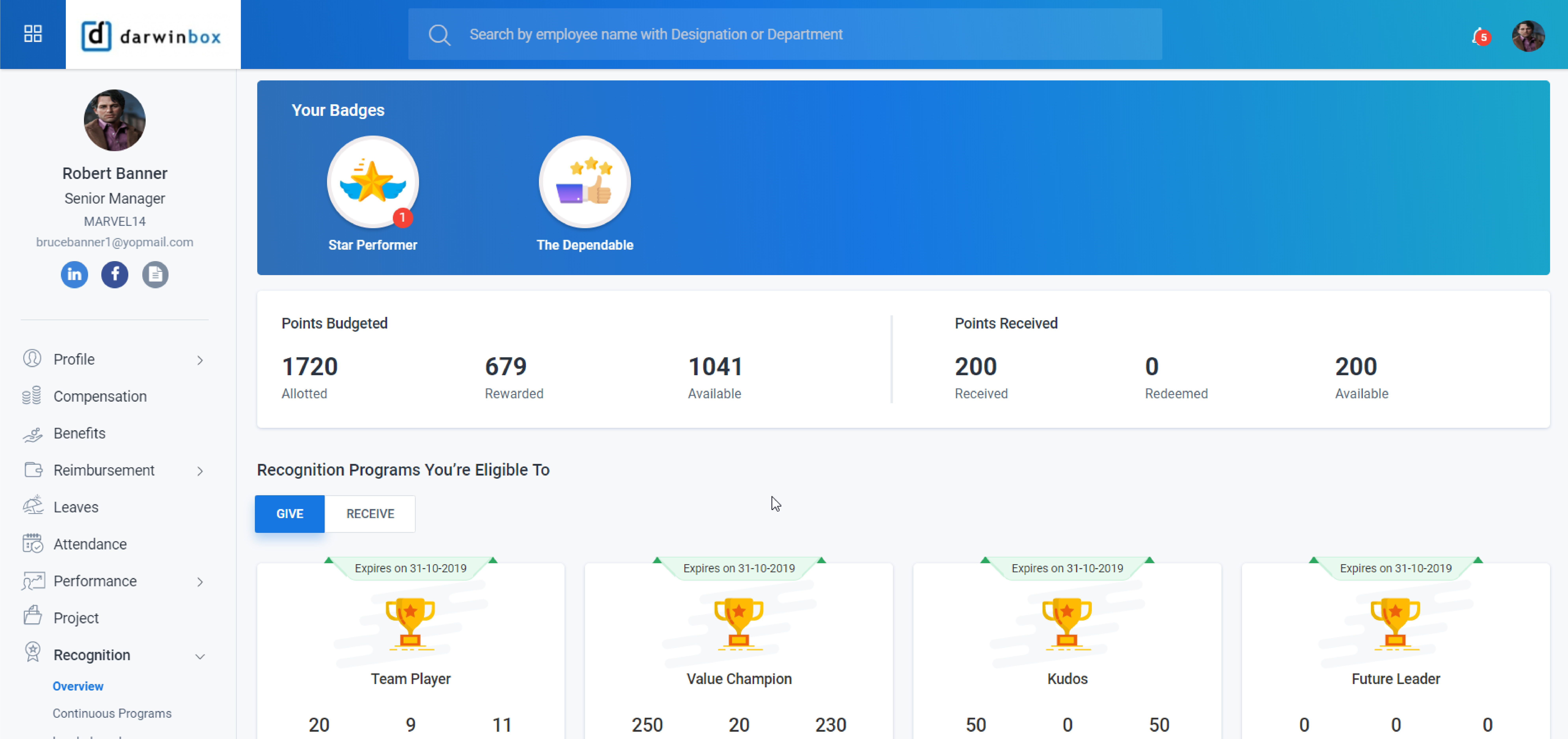 Darwinbox employee recognition