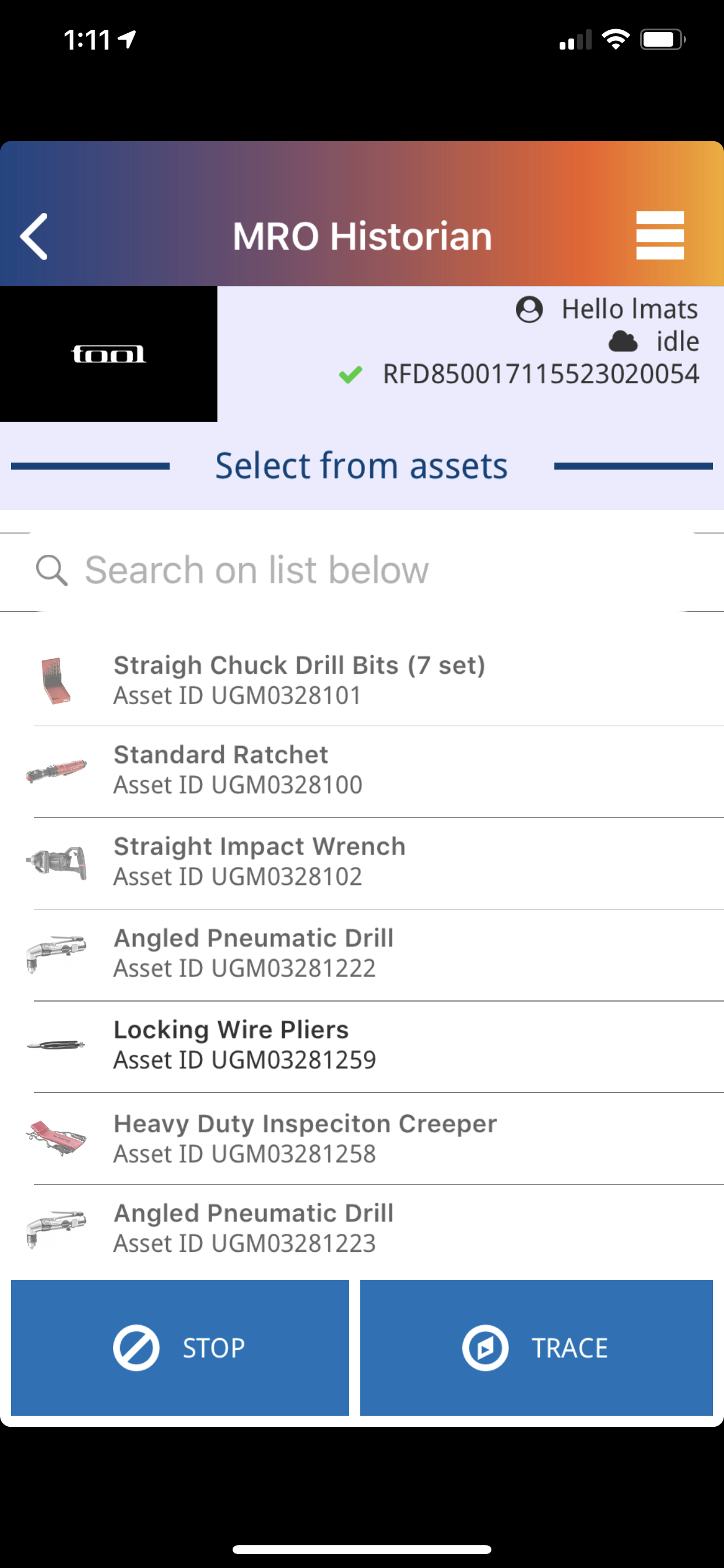 Mobile asset list