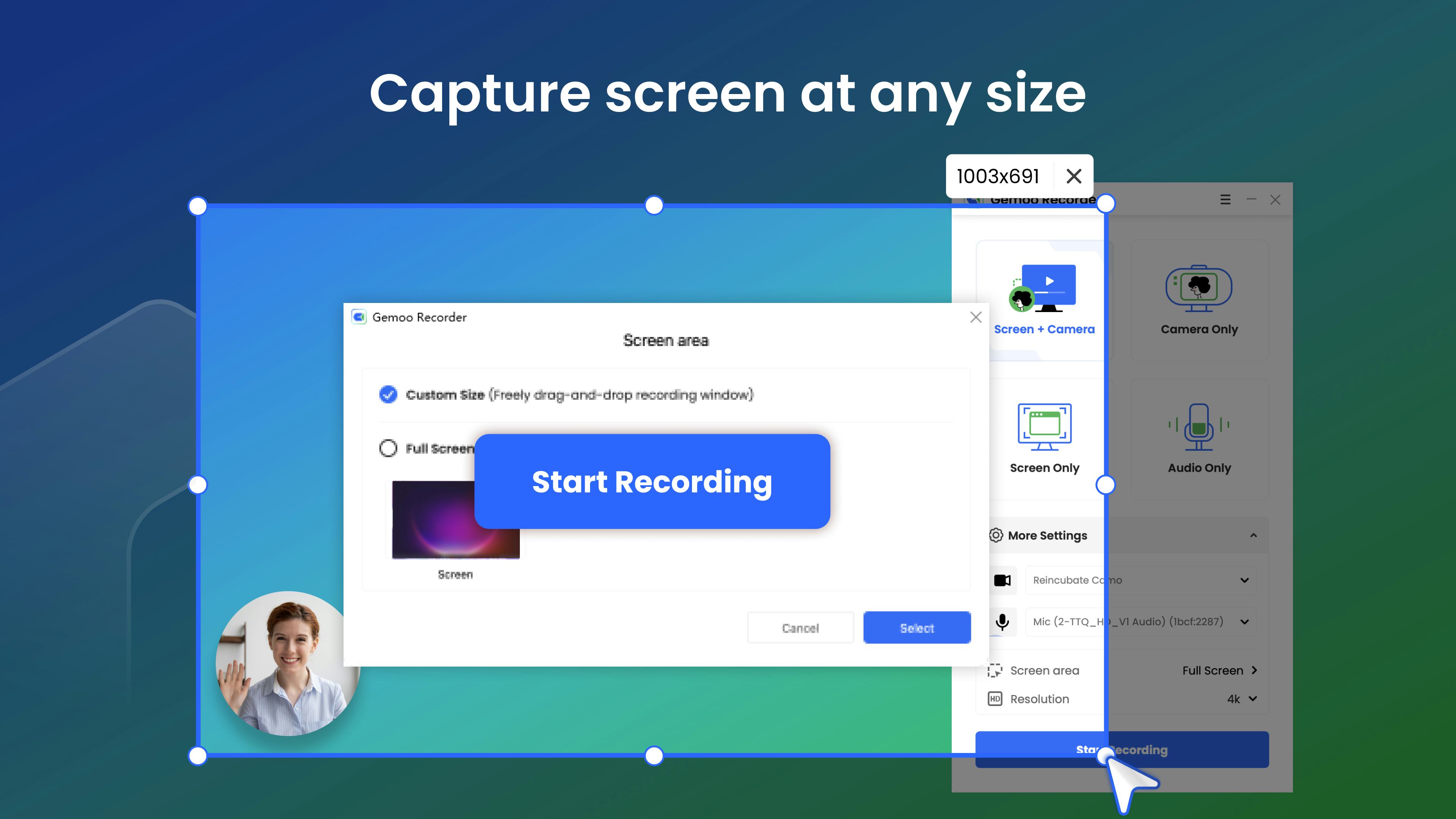 Gemoo Recorder Software - Record the screen at any size