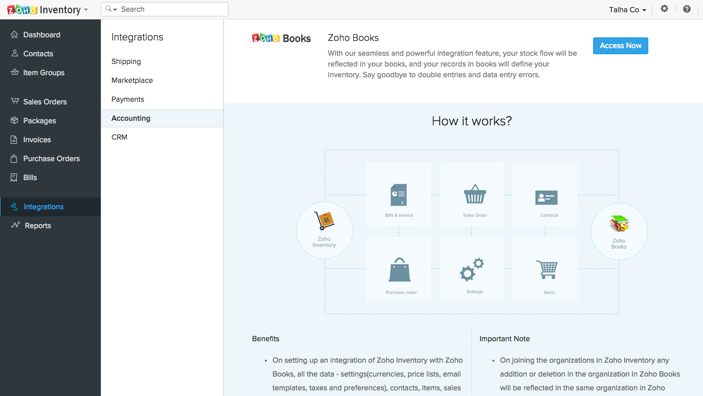 Zoho Inventory Software - Books integration