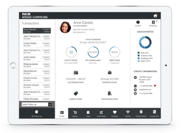 Mi9 Retail Suite Software - Check client profiles to get a loyalty summary, sales statistics, and contact information at-a-glance