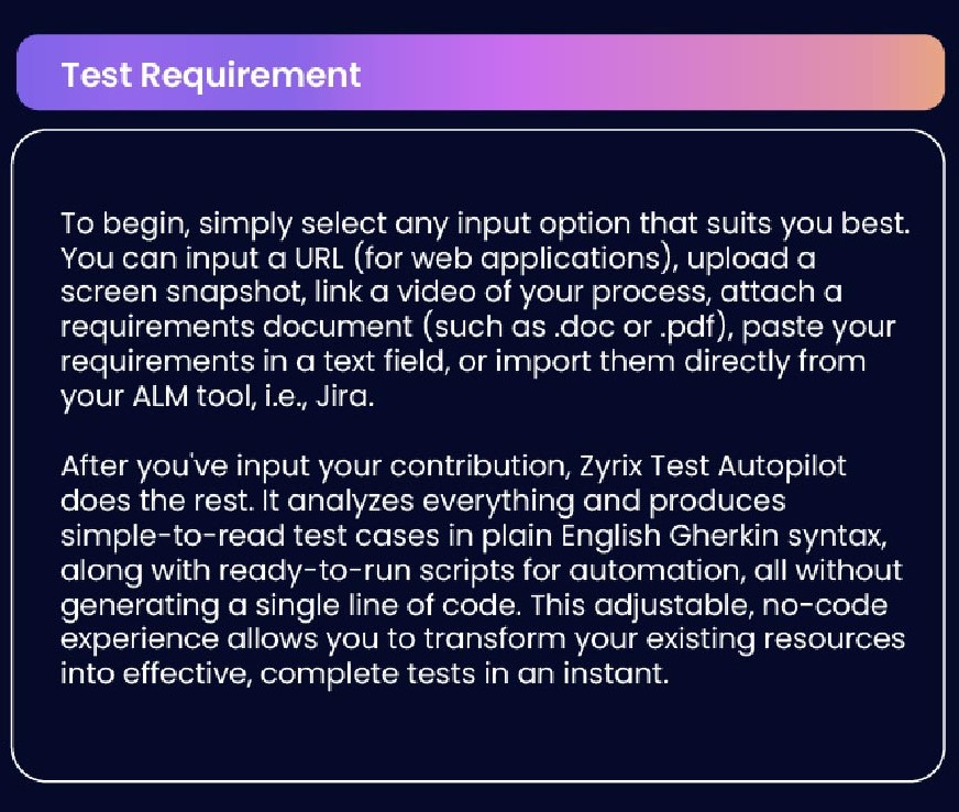 Zyrix Test Autopilot screenshot: Zyrix Test Autopilot add test requirement