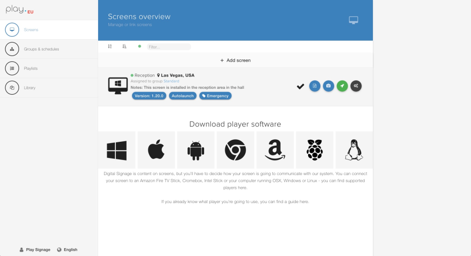 Play Digital Signage Software - Screens Overview