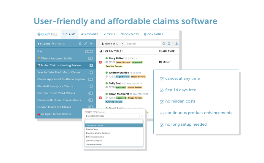 Claimable screenshot: Simple Setup
Simple and affordable claims management software built for your success.