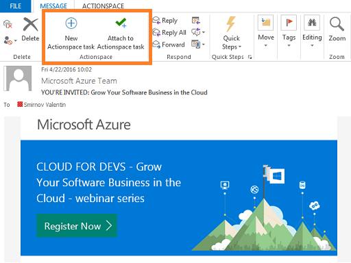 Create tasks directly from Outlook emails
