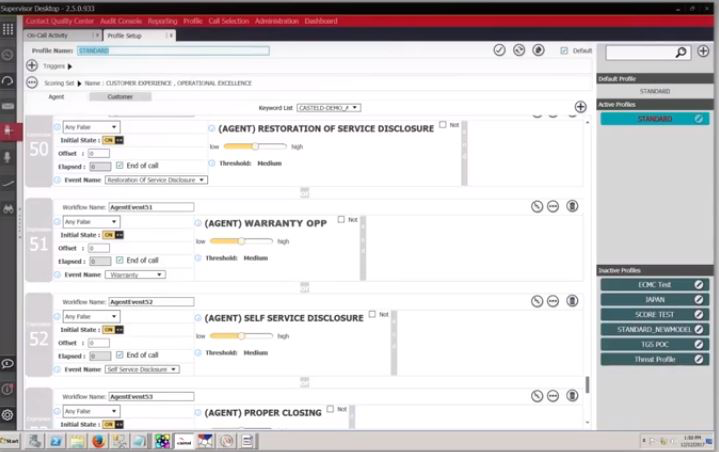 Castel Detect Live screenshot: Castel Detect LIVE agent profile setup page screenshot