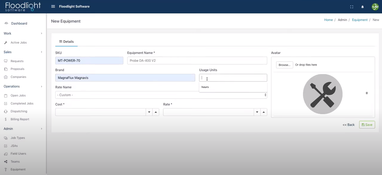 Floodlight Software screenshot: Floodlight Software equipment management