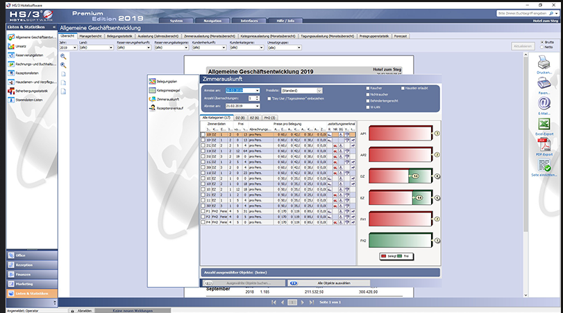 HS/3 screenshot: HS / 3 booking center