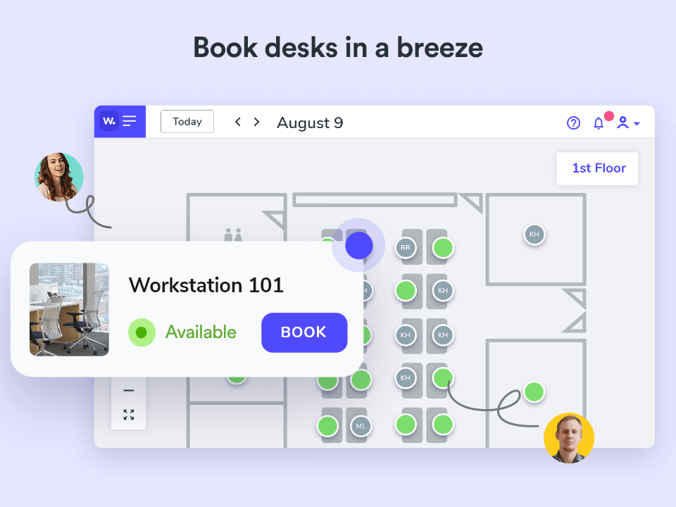 Whatspot screenshot: Book desks and room in a breeze with interactive maps