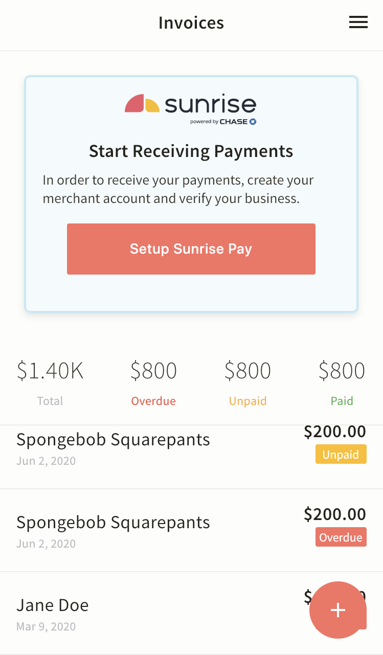 Sunrise Software - Connect your bank and start receiving payments right to the Sunrise app.