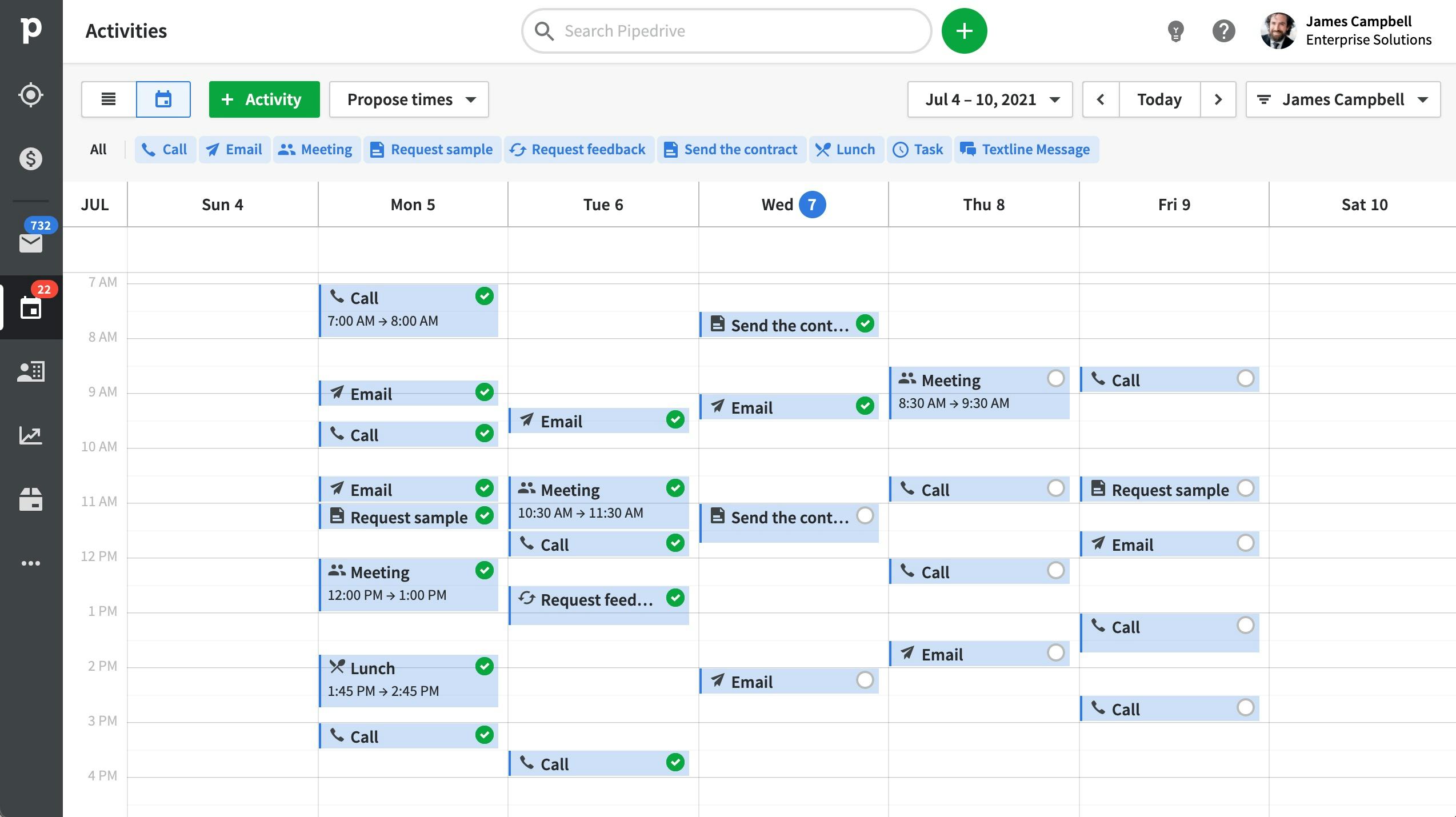 Pipedrive Software - Activity calendar