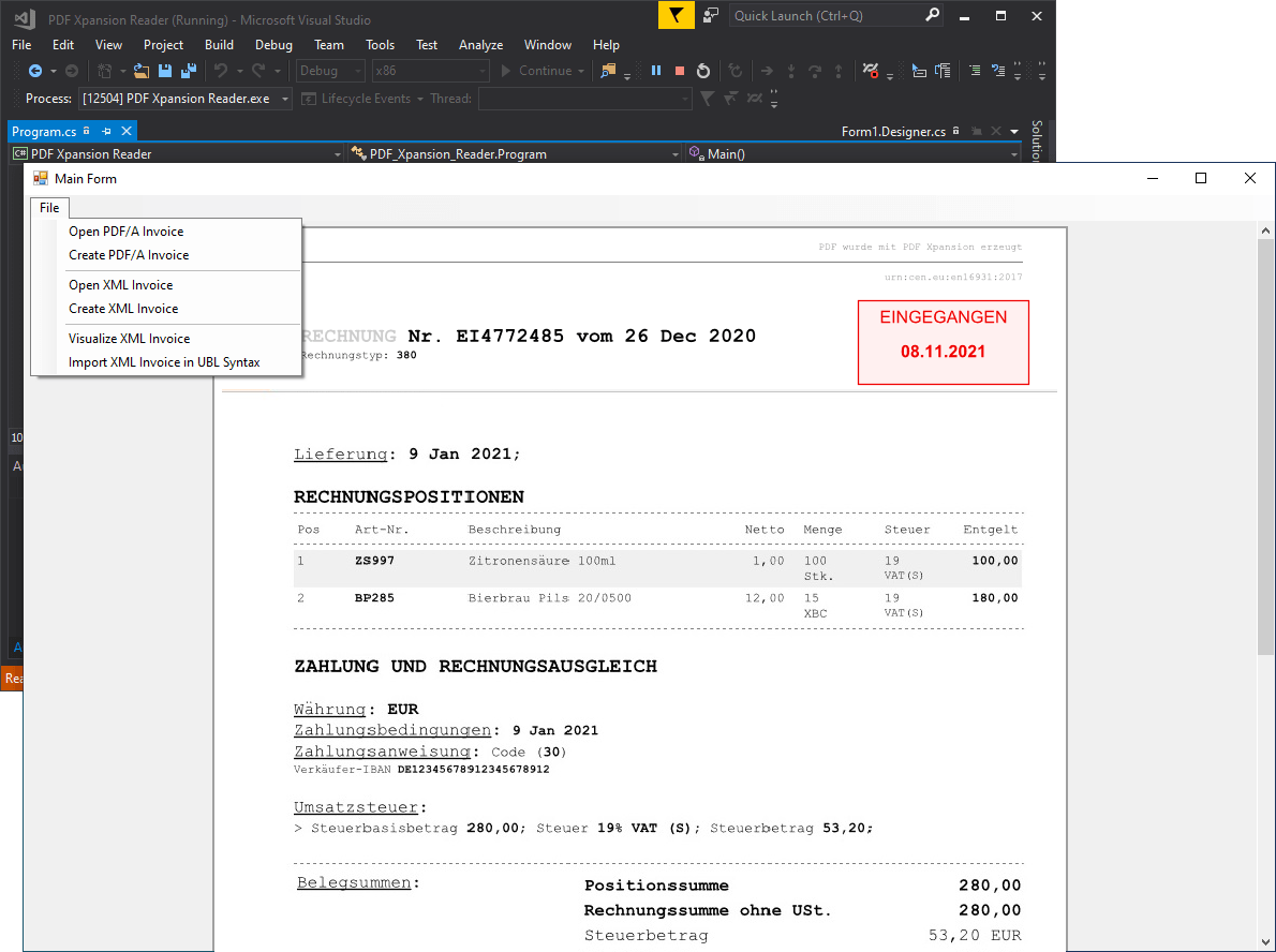 PDF Xpansion SDK screenshot: PDF Xpansion SDK  electronic invoice