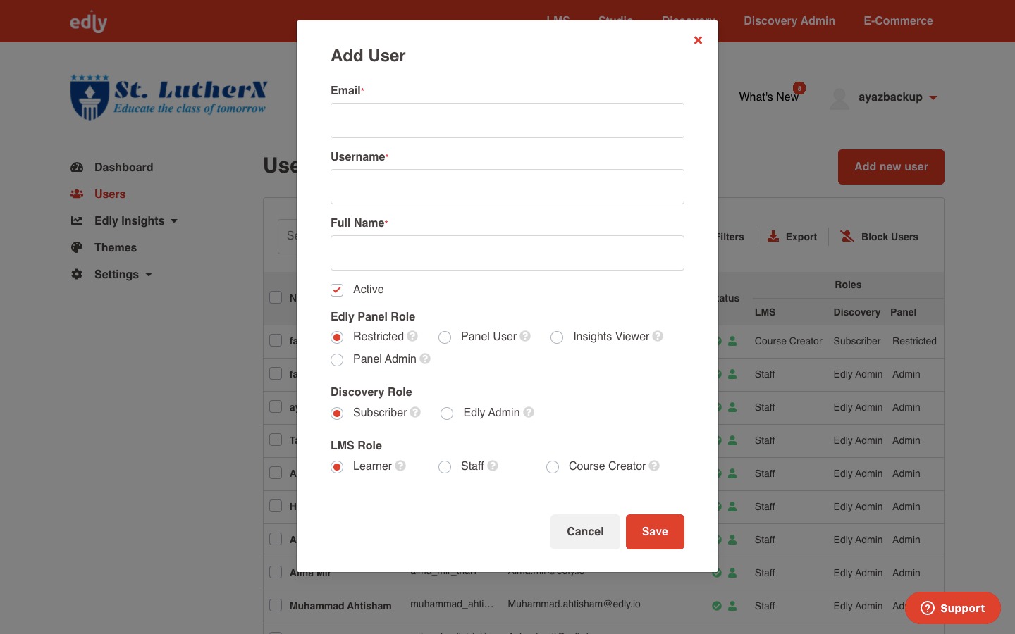 Edly screenshot: Easily add users and define user roles using Admin Panel
