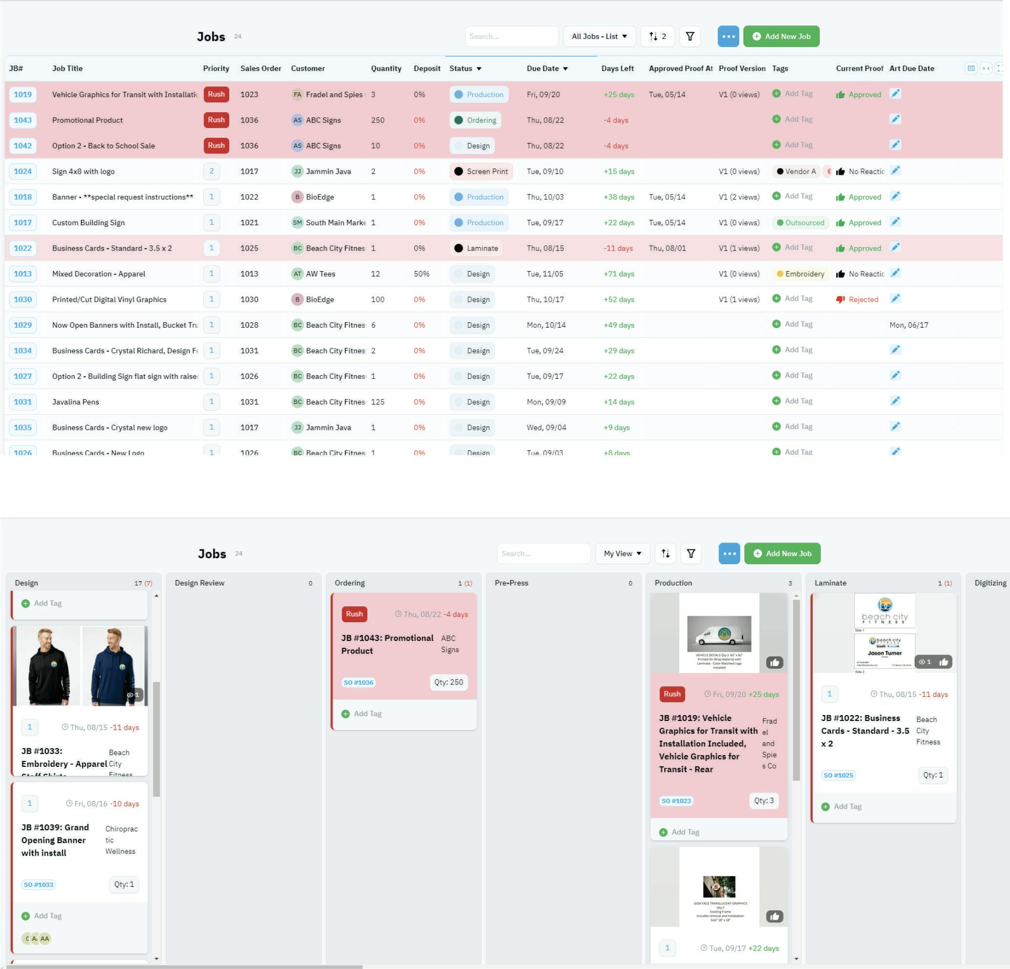 shopVOX Software - Job Boards in multiple views including list or card view. you can drag and drop to complete workflow steps or start and stop time on each step. Views can be personalized for the user and saved as a default.