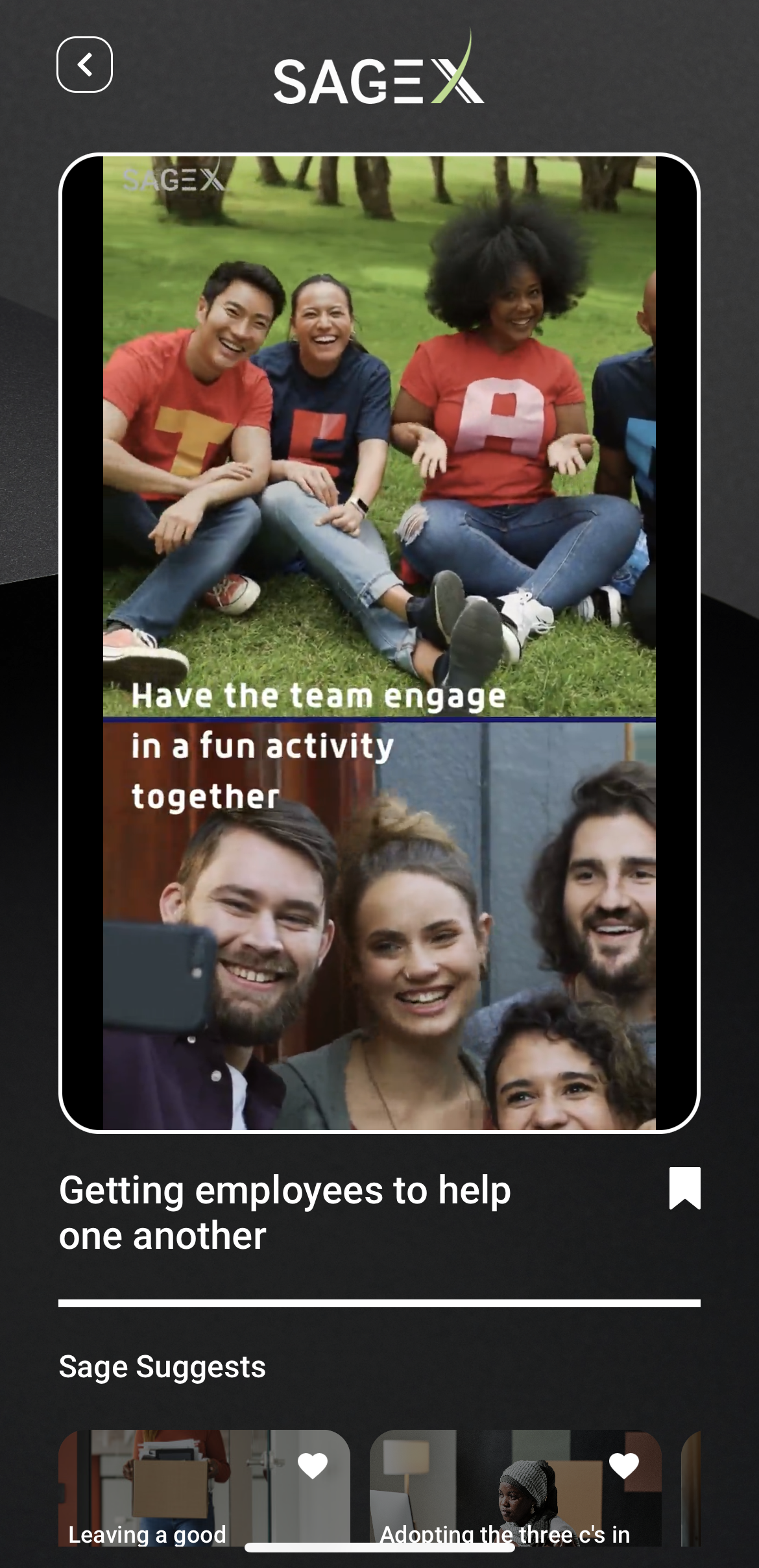 SageX screenshot: SageX's use of engaging video clips and onscreen text provide users with visual reinforcement of key messages.