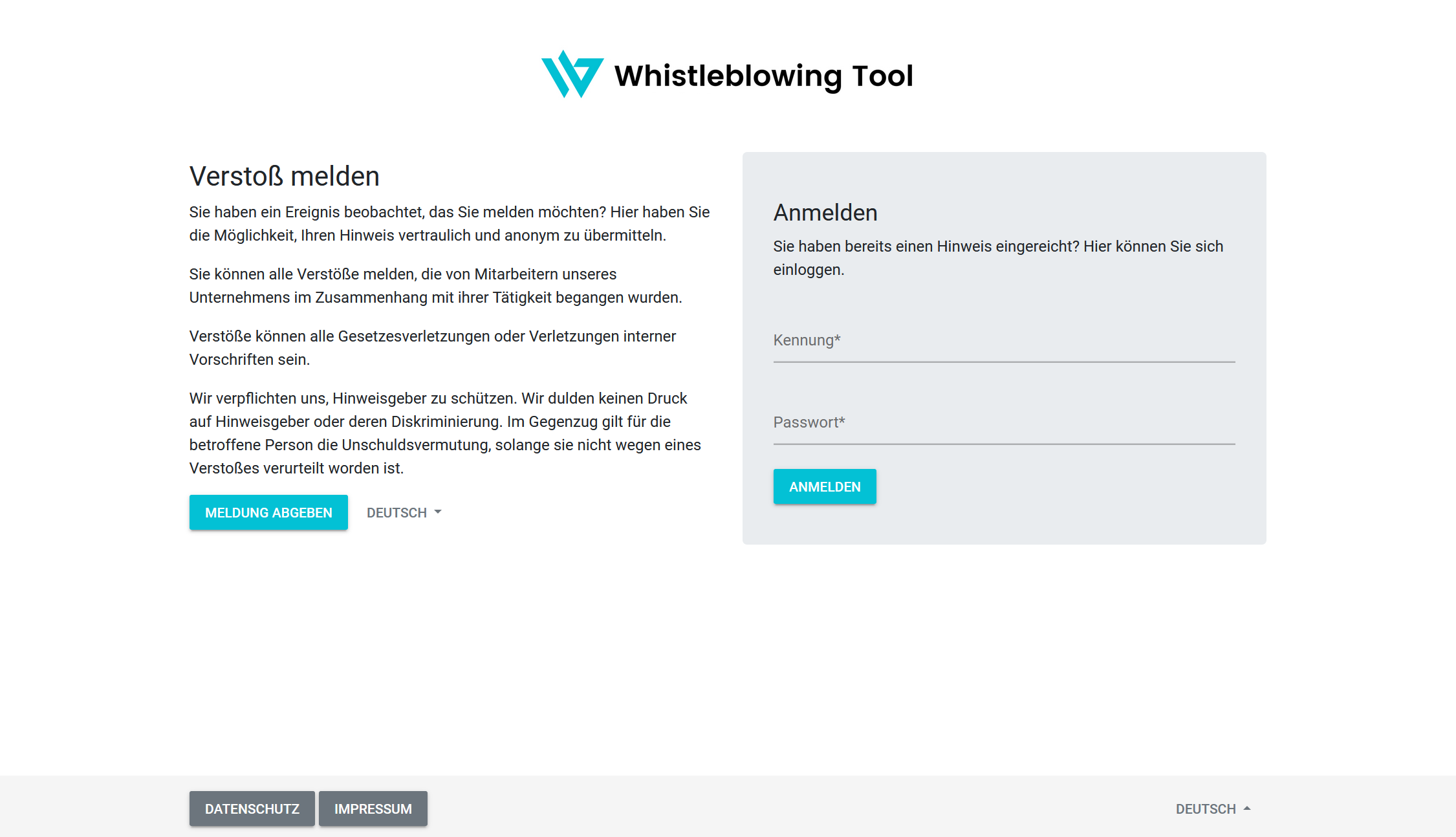 Whistleblowing Tool screenshot: Whistleblowing Tool report violation